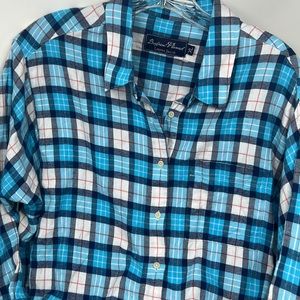 Lauren James boyfriend flannel Button Front Shirt Women’s Size X-Large Blue